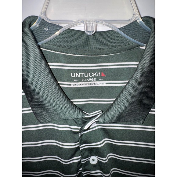 UNTUCKit Men's X-Large Green Striped Performance Polo Shirt - Picture 2 of 3